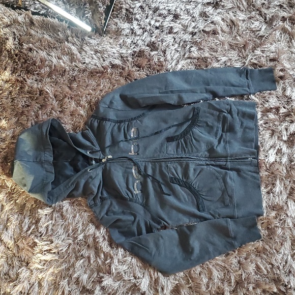 Bebe Embellished Hoodie Black And Gray Long Sleeves - Picture 2 of 9